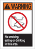 Brady B-401 High Impact Polystyrene Rectangle White Food, Beverage & Smoking Sign - 7 in Width x 10 in Height - TEXT: WARNING NO SMOKING, EATING OR DRINKING IN THIS AREA - 45095 - 754476-45095 - R. S. Hughes Company, Inc.