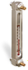 Aluminum Liquid Level Gage with Card Thermometer and Shut-off, 6” Centerline, Front Mount 1/2