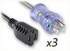 NEMA 5-15P HG CLEAR to NEMA 5-15R x 3 HOME // Power Cords // Specialty Power Cords // W Cords (3-Way Splitter) - 0608.180 - Quail Electronics