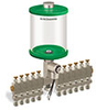 Green Color Key, Clear View Multiple Feed Electro Lubricator, 1 qt Pyrex Reservoir, 11 Feeds, 1/4