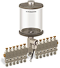 Clear View Multiple Feed Electro Lubricator, 1 qt Acrylic Reservoir, 12 Feeds, 1/4” OD Tube Outlets, 120V/60Hz - B4462-032AB1212061W - Oil-Rite Corp.
