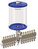 Blue Color Key, Clear View Multiple Feed Electro Lubricator, 1/2 gal Pyrex Reservoir, 13 Feeds, 1/4” OD Tube Outlets, 24VDC - B5162-064PB13024D1BW - Oil-Rite Corp.