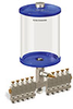 Blue Color Key, Clear View Multiple Feed Manual Lubricator, 1/2 gal Acrylic Reservoir, 10 Feeds, 1/8