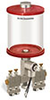 Red Color Key, Clear View Multiple Feed Electro Lubricator, 1 qt Acrylic Reservoir, 4 Feeds, 1/8