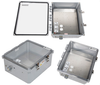 14x12x06 Polycarbonate Weatherproof Outdoor IP66 NEMA 4X Enclosure, 120-240 VAC Universal Outlet MNT PLT Clear Lid DKGY -- TEWPC141206-E00 - Image