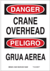 Brady B-555 Aluminum Rectangle White Machine & Equipment Sign - 10 in Width x 14 in Height - Language English / Spanish - TEXT: DANGER CRANE OVERHEAD / PELIGRO GRUA AEREA - 125172 - 754473-72797 - R. S. Hughes Company, Inc.