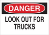 Brady B-401 Polystyrene Rectangle White Truck & Forklift Warehouse Traffic Sign - 10 in Width x 7 in Height - TEXT: LOOK OUT FOR TRUCKS - 23003 - 754476-23003 - R. S. Hughes Company, Inc.