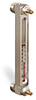 Aluminum Liquid Level Gage with Card Thermometer and Shut-off, 7” Centerline, 3/4