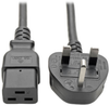 UK Power Cable with BS 1363 Plug - C19 to BS 1363, 13A, 250V, 16 AWG, 8 ft. (2.4 m), Black -- P052-008 - Image