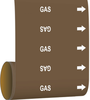 Brady B-946 White on Brown Vinyl Self-Adhesive Pipe Marker - 12 in Height - 30 ft Length - Printed Msg = GAS with Left Arrow - 109003 - 754473-67235 - R. S. Hughes Company, Inc.