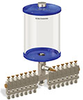 Blue Color Key, Clear View Multiple Feed Manual Lubricator, 1/2 gal Acrylic Reservoir, 14 Feeds, 1/4” OD Tube Outlets - B5163-064AB141BW - Oil-Rite Corp.