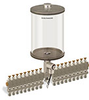 Clear View Multiple Feed Electro Lubricator, 1/2 gal Acrylic Reservoir, 18 Feeds, 1/4” OD Tube Outlets, 120V/60Hz - B4462-064AB1812061W - Oil-Rite Corp.