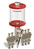 Red Color Key, Clear View Multiple Feed Electro Lubricator, 1 pt Acrylic Reservoir, 5 Feeds, 1/4” OD Tube Outlets, 24VDC - B5162-016AB05024D1RW - Oil-Rite Corp.