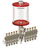 Red Color Key, Clear View Multiple Feed Electro Lubricator, 1 qt Pyrex Reservoir, 10 Feeds, 1/4