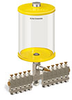 Yellow Color Key, Clear View Multiple Feed Manual Lubricator, 1/2 gal Acrylic Reservoir, 11 Feeds, 1/8