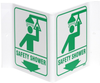 Brady Acrylic V Shape White Eyewash & Shower Sign - 9 in Width x 6 in Height - TEXT: SAFETY SHOWER - 49393 -- 754476-49393 - Image
