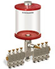 Red Color Key, Clear View Multiple Feed Manual Lubricator, 1 qt Pyrex Reservoir, 8 Feeds, 1/8