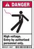 Brady B-302 Black / Red on White Rectangle Polyester High Voltage Warning Label - 5 in Width - 3 1/2 in Height - Printed Text = HIGH VOLTAGE. ENTRY BY AUTHORIZED PERSONNEL ONLY. - 86877 - 754476-86877 - R. S. Hughes Company, Inc.