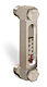 Aluminum Liquid Level Gage with Card Thermometer, 4” Centerline, 1/2