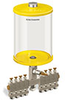 Yellow Color Key, Clear View Multiple Feed Manual Lubricator, 1/2 gal Pyrex Reservoir, 8 Feeds, 1/8