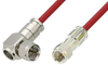 75 Ohm F Male to 75 Ohm F Male Right Angle Cable 24 Inch Length Using 75 Ohm PE-B159-RD Red Coax - PE38137/RD-24 - Pasternack