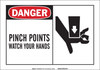 Brady B-555 Aluminum Rectangle White Machine & Equipment Sign - 10 in Width x 7 in Height - TEXT: DANGER PINCH POINTS WATCH YOUR HANDS - 46459 - 754476-46459 - R. S. Hughes Company, Inc.
