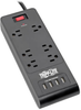 6-Outlet Surge Protector with 4 USB Ports (4.2A Shared) - 6 ft. Cord, 900 Joules, Black -- TLP664USBB - Image