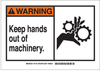 Brady B-120 Fiberglass Reinforced Polyester Rectangle Orange Machine & Equipment Sign - 14 in Width x 10 in Height - TEXT: WARNING KEEP HANDS OUT OF MACHINERY - 62743 - 754476-62743 - R. S. Hughes Company, Inc.