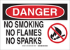 Brady B-401 Polystyrene Rectangle White Smoking Not Permitted Sign - 10 in Width x 7 in Height - TEXT: DANGER NO SMOKING NO FLAMES NO SPARKS - 131733 - 754473-82351 - R. S. Hughes Company, Inc.