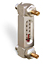 Aluminum Liquid Level Gage with Card Thermometer and Shut-off, 3” Centerline, Front Mount 1/2