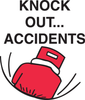 Brady B-946 Black / Brown on White Circle Vinyl Hard Hat Label - Printed Text = KNOCK OUT. ACCIDENTS - 42247 - 754476-42247 - R. S. Hughes Company, Inc.