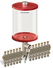 Red Color Key, Clear View Multiple Feed Electro Lubricator, 1/2 gal Acrylic Reservoir, 13 Feeds, 1/4” OD Tube Outlets, 120V/60Hz - B5162-064AB1312061RW - Oil-Rite Corp.