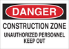 Brady B-302 Polyester Rectangle White Road Construction Sign - 14 in Width x 10 in Height - Laminated - TEXT: CONSTRUCTION ZONE UNAUTHORIZED PERSONNEL KEEP OUT - 122619 - 754473-71567 - R. S. Hughes Company, Inc.
