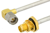 SMA Male Right Angle to SMA Female Bulkhead Semi-Flexible Precision Cable 24 Inch Length Using PE-SR402FL Coax, LF Solder, RoHS - PE39428-24 - Pasternack