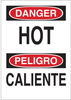 Brady B-555 Aluminum Rectangle White Machine & Equipment Sign - 10 in Width x 14 in Height - Language English / Spanish - TEXT: DANGER HOT / PELIGRO CALIENTE - 38360 - 754476-38360 - R. S. Hughes Company, Inc.