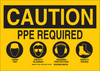Brady B-302 Polyester Rectangle Yellow Personal Protection Equipment (PPE) Sign - 14 in Width x 10 in Height - Laminated - TEXT: CAUTION PPE REQUIRED HARD HAT SAFETY GLASSES - 131981 - 754473-82966 - R. S. Hughes Company, Inc.