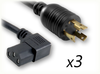 LOCKING NEMA L6-30P to IEC-60320-C13 RIGHT ANGLE x 3 HOME // Power Cords // High Voltage Power Cords // Locking Blade Power Cords - 0704.167 - Quail Electronics