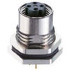 Fast Ethernet Cat5e Data Receptacle Connector: Female, rear mount, M12 - mating side, print contacts - connecting side, 4-pin, D-coded, unshielded, metallic grey housing, 50 V AC / 60 V DC, 4 A - 0986 EFC 152 - Belden Inc.