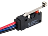 MICRO SWITCH V15W Series Watertight Miniature Basic Switch, 300 mm long wires, SPDT, 200 g operating force, lever pivot far from plunger, long-roller lever, gold-plated contacts, ENEC/CQC: 0.1 A 125/2 -- V15W-WZ200A06-AW1