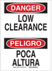 Brady B-401 Polystyrene Rectangle White Machine & Equipment Sign - 10 in Width x 14 in Height - Language English / Spanish - TEXT: DANGER LOW CLEARANCE / PELIGRO POCA ALTURA - 38867 - 754476-38867 - R. S. Hughes Company, Inc.