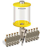 Yellow Color Key, Clear View Multiple Feed Electro Lubricator, 1 qt Acrylic Reservoir, 10 Feeds, 1/8