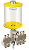 Yellow Color Key, Clear View Multiple Feed Electro Lubricator, 1 qt Pyrex Reservoir, 5 Feeds, 1/8