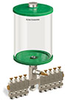 Green Color Key, Clear View Multiple Feed Manual Lubricator, 1/2 gal Pyrex Reservoir, 9 Feeds, 1/8