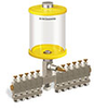 Yellow Color Key, Clear View Multiple Feed Manual Lubricator, 1 qt Pyrex Reservoir, 11 Feeds, 1/8