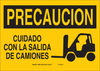 Brady B-120 Fiberglass Reinforced Polyester Rectangle Yellow Truck & Forklift Warehouse Traffic Sign - 10 in Width x 7 in Height - Language English / Spanish - TEXT: CUIDADO CON LA SALIDA DE CAMIONES - 754476-39850 - R. S. Hughes Company, Inc.