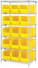 Open Wire Shelving, 6Shelves, 15Bin, Yel; Shelving Unit Type Quantum Storage - 44AC8240 - Newark, An Avnet Company
