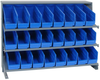 Sloped Bench Rack, 3Shelves, 24Bins, Blu; Shelving Unit Type Quantum Storage - 44AC6449 - Newark, An Avnet Company