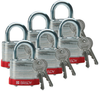 Brady Red Steel 5-pin Keyed & Safety Padlock 51279 - 1 9/16 in Width - 1 1/3 in Height - 17/64 in Shackle Diameter - 2 Key(s) Included - 754476-51279 - 754476-51279 - R. S. Hughes Company, Inc.