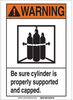 Brady B-555 Aluminum Rectangle White Chemical, Biohazard, Hazardous & Flammable Material Sign - 10 in Width x 14 in Height - TEXT: WARNING BE SURE CYLINDER IS PROPERLY SUPPORTED AND CAPPED - 37392 - 754473-16775 - R. S. Hughes Company, Inc.