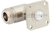 Right Angle N Female (Jack) Connector Solder Cup Terminal 4 Hole Flange (Panel Mount), .718 inch Hole Spacing, Solder - FMCN1385 - Fairview Microwave Inc.